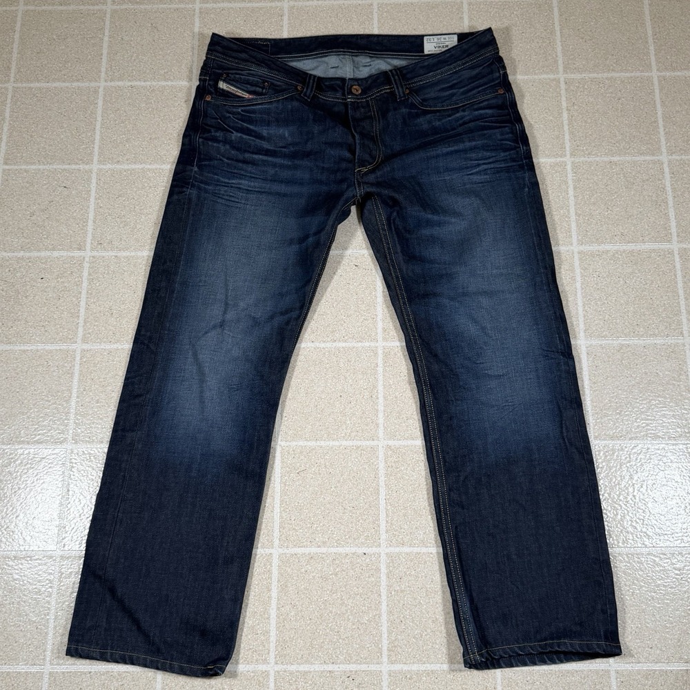 Diesel Industries Men's Dark Wash Denim Jeans 36x30 Viker Button Fly Whiskers